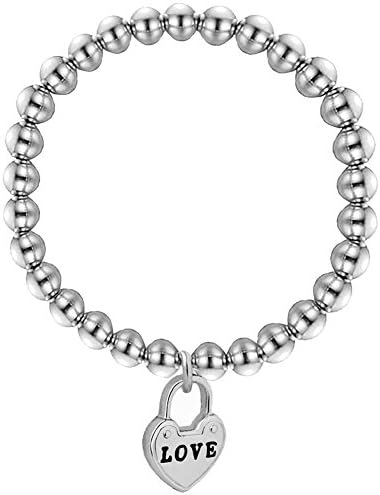 Chen Han jewelry Love Tage Heart Lock charm Bracelets Silver Stainless Steel Beads Bracelet For Women Girl (silver)