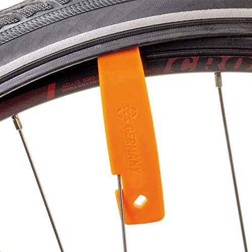 SKS GERMANY LEVERMEN Reifenheber 3er-Set (Fahrradzubehör aus stabilem Hochleistungskunststoff, inkl. SV-Schlüssel und AV-Entlüfter, Einkerbung zur Befestigung an der Speiche), orange – Bild 6