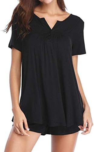 Clearance Womens Blouse Cinsanong Short Sleeve Set Pajama Sets And Shorts Set Button Bamboo Tank Sleepwear