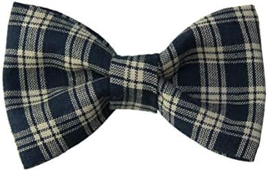 Boys Navy/Beige Plaid Clip On Cotton Bow Tie Novelty Bowtie