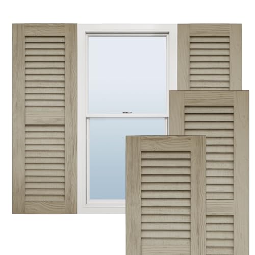 Ekena Millwork 12"W x 46"H Rustic Two Equal Louver Sandblasted Faux Wood Shutte…