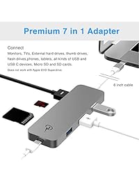 Certificado CharjenPro USB C 3.1 HUB ADAPTER : HDMI 4K, 3 puertos USB 3.0, lector de tarjetas SD + MicroSD y puerto tipo C, cuerpo de aluminio para la barra táctil de MacBook Pro 2016 + otros portátiles tipo C., Gris