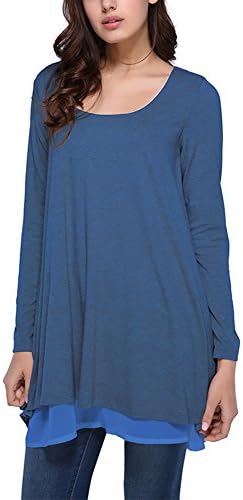 HUHRRY Women's Long Sleeve Casual Loose CottonT-Shirt Dress Purple XX-Large