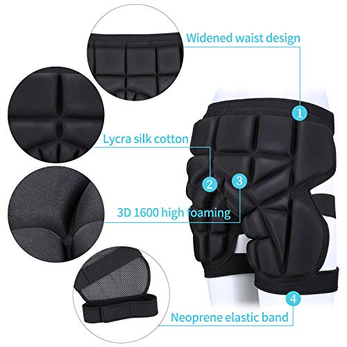 3D Protective Hip Pad Protective Gear Guard Drop Resistance Hip Butt Tailbone EVA Padded for Ski Roller Skating Skateboarding Snowboard Ice Skating Hockey Cycling Fits Kids Teens Adults (S) Black