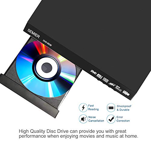 SEMIER Region Free DVD Player, Compact Video DVD CD/Disc Player for TV, HDMI/AV Cables Included, HD 1080P, Built-in PAL/NTSC, USB/MIC Input, Coaxial Port, Remote Control