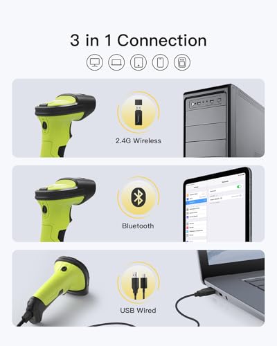 Inateck 2D Wireless Barcode Reader, Bluetooth Barcode Shower, QR Scanner, 1 Charge 3 Months, with AI/APP and SDK, BCST-72, Green