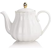 Sweejar Royal Teapot, Ceramic Tea Pot with Removable Stainless Steel Infuser, Blooming & Loose Leaf Teapot - 28 Ounce(White)