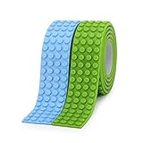 SuSenGo 4 Stud Wide Brick 2 Rolls Blue Green 6.5feet/2meter Building Block Tape Roll Self-Adhesive.