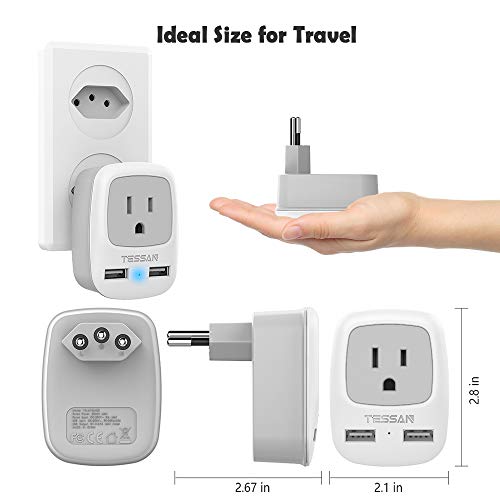 TESSAN Brazil Power Adapter Travel Plug, 3 in 1 USA Outlet Adapter with