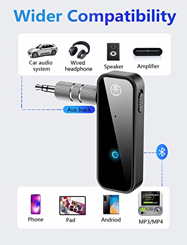 Bluetooth 5.0 Adapter 3.5mm Jack Aux Dongle, 2-in-1 Wireless Transmitter Receiver for Car,TV Audio,Headphones,Speakers,Projector