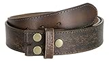 Men's Vintage Look Distressed Leather Strap Belt Snap On (M, Dark Brown)