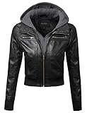 Plus4u Women's Faux Leather Bomber Military Style Hooded Jacket Plus Size