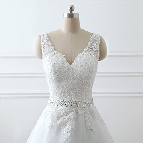 Fair-Lady-Womens-Double-V-Neck-Lace-Applique-Empire-Chapel-Train-Wedding-Dress