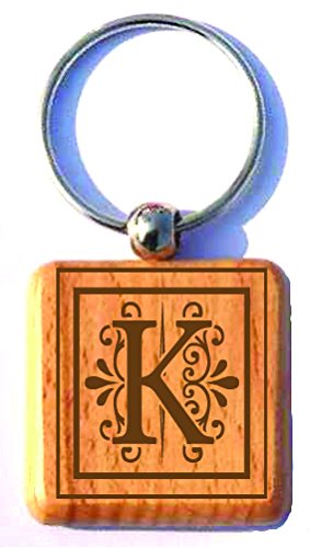 Monogrammed Wood Key Chain (Letter K)