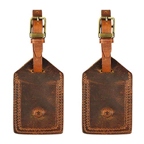 Genuine Leather Luggage Tags Travel ID Bag Baggage Suitcase Labels By Aaron Leather (Fire Brown)
