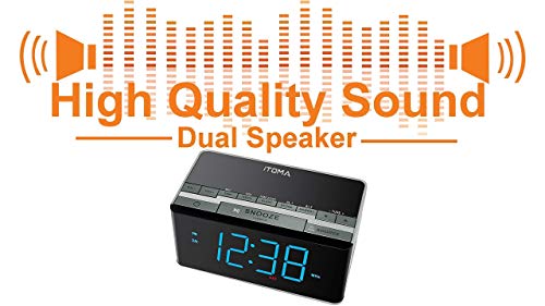iTOMA Electronic Alarm Clock Radio-Bluetooth Stereo Speakers,FM Radio,Dual Alarm,Snooze,Brightness Dimmer,USB Charging Port,Backup Battery(CKS3501BT) - Thumbnail 7