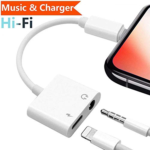 Adapter 3.5mm Aux Headphone Jack Adaptor Charger for iPhone 8/8Plus iPhone7/7Plus iPhone X/10 iPhone Xs/XSmax, 2 in 1 Earphone Audio Connector Jack Splitter Cable Accessories, Suppor IOS11-12 -White