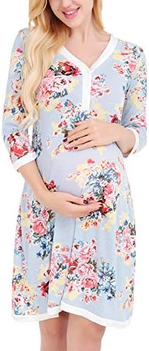 Monrolove Women's Maternity Pregnancy Floral Dress Nursing Nightgowns Breastfeeding Sleepwear