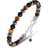 RTZN® Triple Protection Bracelet for Men – Premium Artisan Handcrafted Authentic Tiger Eye, Black Obsidian & Hematite Bracelet for Men – 8mm Protection Stones Mens Bead Bracelets