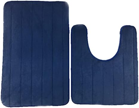2 Pieces Bath Mats Non Slip Toliet Rugs Absorbent Memory Foam Bath Rugs (Navy)