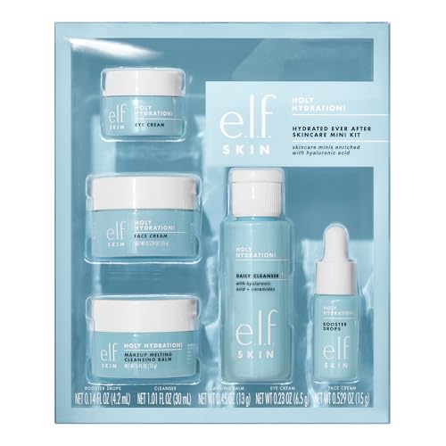e.l.f. SKIN Holy Hydration! Hydrated Ever After Skincare Mini Kit, Cleanser, Makeup Remover, Moisturizer & Eye Cream For Hydrating Skin, Airplane-Friendly Sizes
