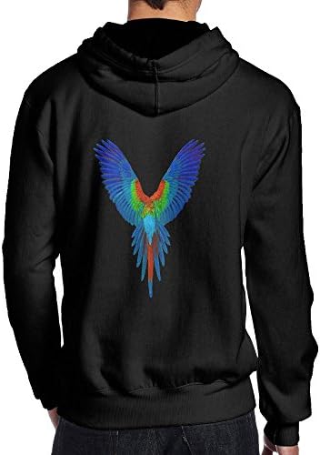 Mens Fashion Pullover Hoodie Flying colorful Blue Parrot Further Wings Hooded Sweatshirts