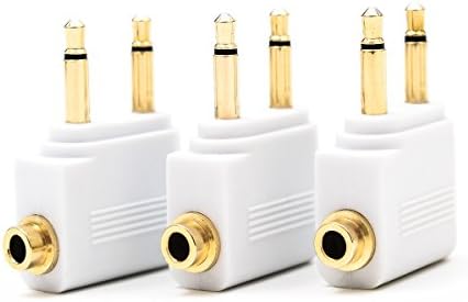 Joyshare 3 Pack Airplane Airline Flight Adapters for Headphones, Golden Plated- White