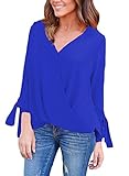 Dokotoo Womens Casual Summer Chiffon Ruffle V Neck Blouse Loose Tops Blue XL