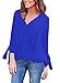 Dokotoo Womens Casual Summer Chiffon Ruffle V Neck Blouse Loose Tops Blue XL