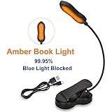 iGoober Amber Book Light, Rechargeable Blue Light Blocking Reading Light, Clip on Book Lamp, 3 Brightness Eye Care Sleep Aid Lights, for Kids, Bookworms and Kindle