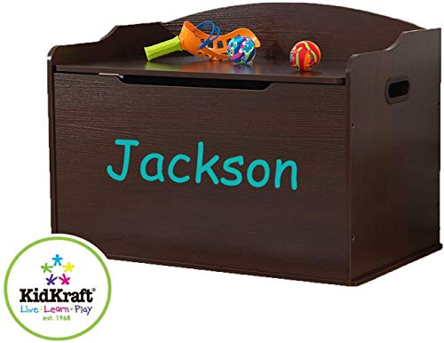 KidKraft Personalized Austin Toy Box - Espresso Wooden Storage Bench with Lid for Kid and Toddler Room - Playroom Organizer for Girls and Boys - Thumbnail 6
