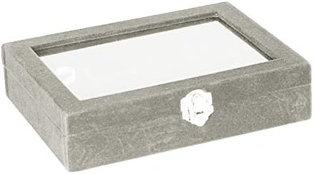 rycnet Velvet Glass Jewelry Display Holder Earrings Rings Necklaces Storage Organizer Grey