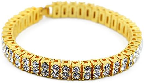 Angelcrab Punk Hip Hop Round Cut 2 Rows 8mm Cubic Zirconia Tennis Bracelet, 8'' (Black)