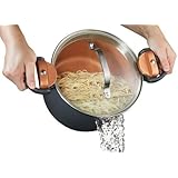 Gotham Steel Pasta Pot with Patented Built in Strainer with Twist N’ Lock Handles, Nonstick Ti-Cerama Copper Coating by Chef 