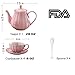 Young QI Porcelain Tea Coffee Sets with Teapot Teaspoons 8 OZ Cups & Saucer Service for 4 (Pink Set for 4)