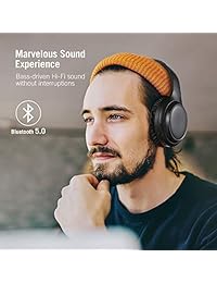 TaoTronics activo de cancelación de ruido auriculares Bluetooth, sobre la oreja Auriculares inalámbricos, Dual controladores de con graves potentes (25 horas de reproducción, AptX alta claridad de sonido) (reacondicionado certificado), Negro
