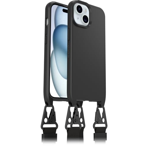 Otterbox Funda React Lanyard con MagSafe para iPhone 15, Funda Protectora con Cinta para Cuello Ajustable y Desmontable, Testada según los Estándares Militares, Negro, Sin Caja Retail