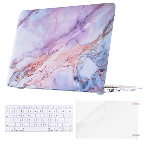 MacBook Air 13 Inch Case, TeenGrow Rubberized Protective Hard Laptop Case Shell Set for Mac Air 13" (Model: A1369/A1466) (Deep Pink Marble-New)
