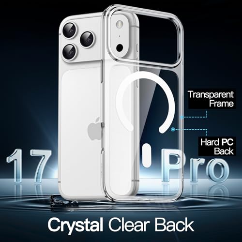 JETech Funda Magnética para iPhone 17 Pro 6.3 Pulgadas Compatible con MagSafe, Carcasa Antigolpes, Anti-Arañazos Respaldo Transparente (Transparente)