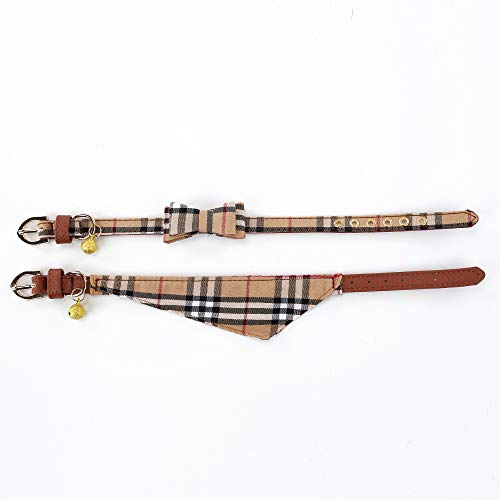 image for SuperBuddy Dog Cat Collars Leather for Small Pet Adjustable Bow-tie an