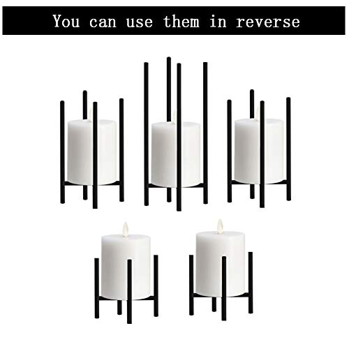 smtyle Candle Holders Set of 5 Candelabra for Fireplace Accessories with Black Iron-3.5" Diameter Ideal for Pillar LED Candles - Thumbnail 2