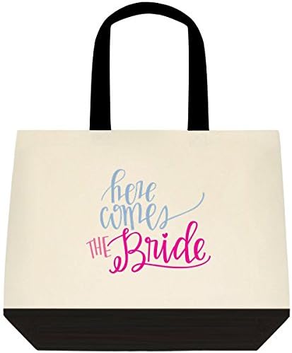 Here Comes the Bride Wedding Bride Tote Bag (lg-blk-trim-NON-Personalized)