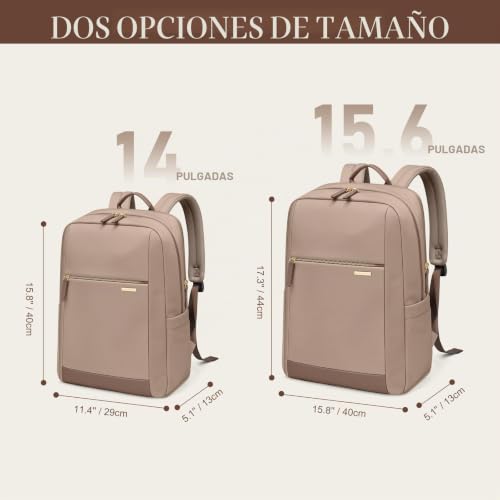 GOLF QUALITY Laptop Backpack 14 Inches, Women's Large Capacity Backpack with Laptop Compartment, Waterproof Casual Daypack for Work College Travel, Champagne Brown