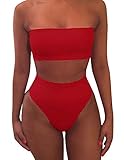 Ybenlow Women's 2 Piece Solid Bandeau Swimsuit Top Bottom Set