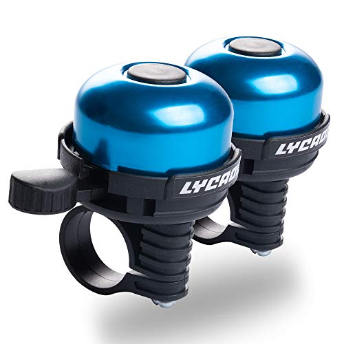 LYCAON Bicycle Bell 8 Colors Mini Aluminum Alloy Bike Bell Loud Crisp Clear Sound Bike Ring Horn Accessories (Blue-2 Packs)