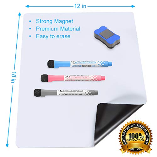 Magnetic Whiteboard for Refrigerator - 18x12" Dry Erase Fridge White Board with New Stain Resistant Technology - Include 3 Magnetic Markers & Eraser - Reminder Board - Menu Planner