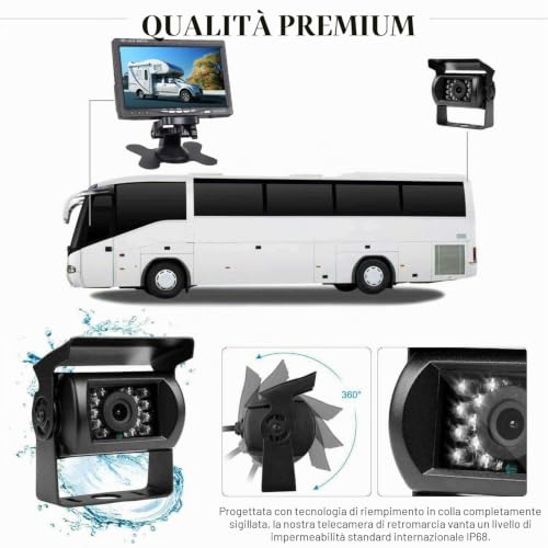 12 V-24 V 7 Inch TFT LCD HD Car Reversing Camera + Camper Truck Trailers 18 LEDs Infrared Night Vision Waterproof Rearview Reverse Backup Camera with 10M Cable