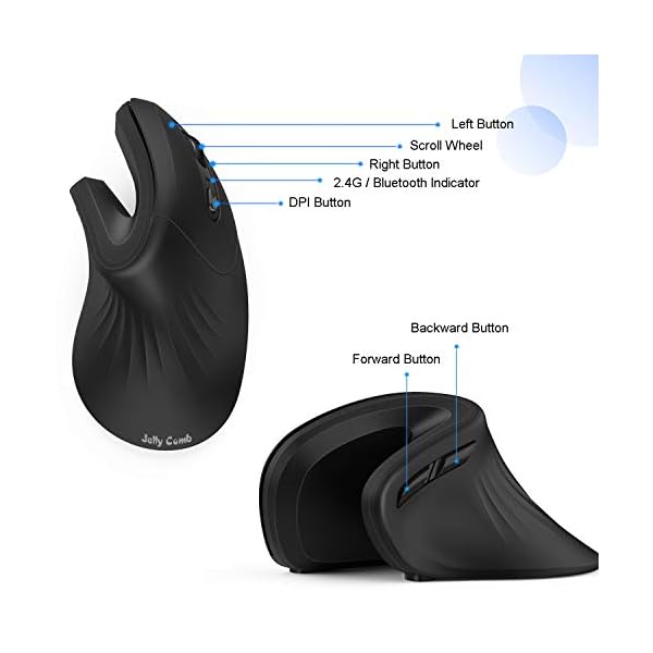 Wireless-Bluetooth-Ergonomic-Mouse-Jelly-Comb-24G-Wireless-Bluetooth-40-Dual-Mode-Vertical-Mouse-with-3-Adjustable-DPI-10001600-2400-Black Wireless Bluetooth Ergonomic Mouse, Jelly Comb 2.4G Wireless + Bluetooth 4.0 Dual-Mode Vertical Mouse with 3 Adjustable…