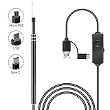 ZEUUE 3 in 1 USB Ear Cleaning Endoscope Camera, Waterproof HD 1.0 Mega Pixel Borescope Inspection Camera Visual Earpick Tool with 6 Adjustable Led for Android Micro, Type c, USB PC