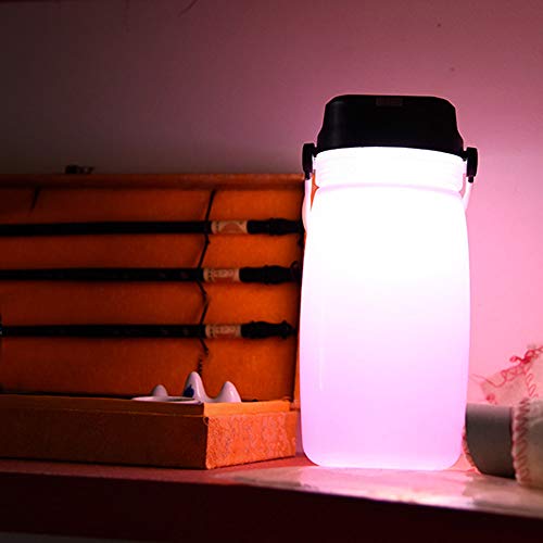 Rechargeable Camping Light Bottle Light - Solar Portable Light LED Solar Bottle Light - Foldable Outdoor Silicone Water Bottle Waterproof LED Light with USB Cable Camping Hiking Bedside (Pink) - Thumbnail 5
